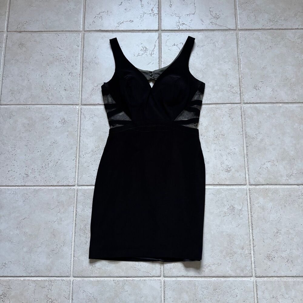 Alyce Paris Black Mesh Cutout Strappy Back Formal Cocktail Dress Size 8